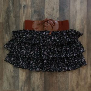 Passport Black Floral Tiered Ruffle Skirt Size M